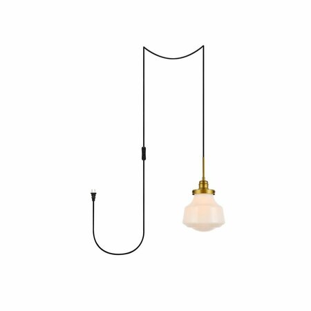 CLING Lyle 1 Light Brass & Frosted White Glass Plug-In Pendant CL2960192